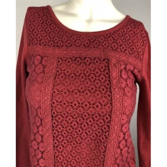 Lucky Brand Lace Waffle Thermal Stretchy Red - Picture 4 of 6